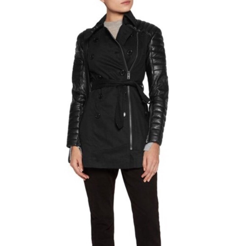 Walter Baker Keanu black cotton leather sleeve trench coat XS